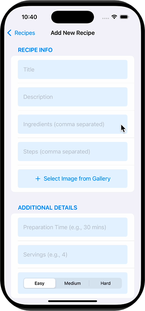 Recipe App search recipes screen